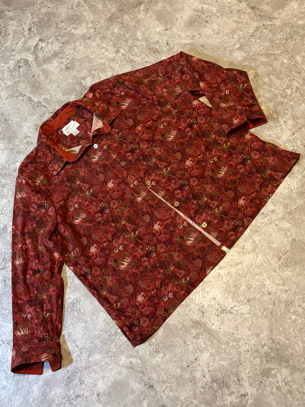 Women’s vintage floral button up shirt | red earth tone boho cottagecore 2X